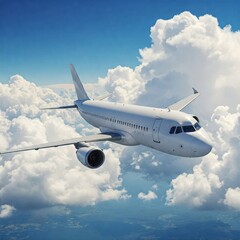 Obraz premium A passenger civil jet plane flies at flight altitude high in the sky. Travel. Air travel.