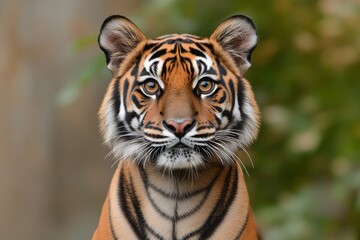 Fototapeta premium A close-up of a Bengal tiger piercing amber eyes, intense and focused