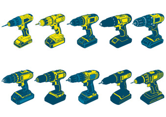 Vector Set: Power Drills with Clear Outlines