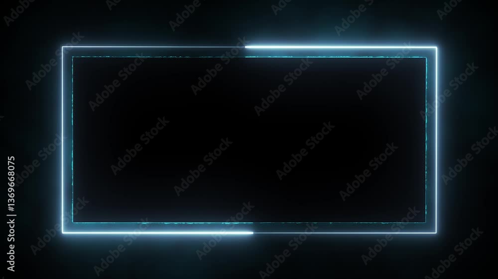 Poster neon line glowing rectangle frame on black background. glowing rectangle shape.