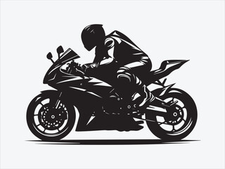 Obraz premium Motorcycle Rider Silhouette in Dynamic Pose with Bold Lines and Dramatic Contrast