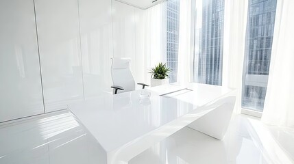 Sleek Office Minimalism: Sunlit Workspace with Design Aesthetics Design
