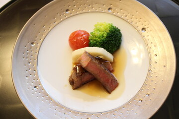 Beef steak and vegetables in Tokyo, Japan