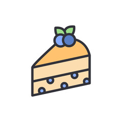 Blueberry cake colored icons, minimalist vector illustration ,simple transparent graphic element .Isolated on white background