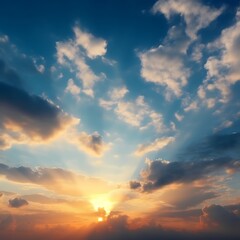 Obraz premium Golden Sunset Sky With Dramatic Cloudscape