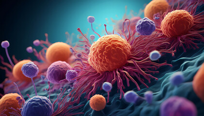 Obraz premium 3-14-038- Hyper realistic Antigen presentation to T cells.. Emphasize the negative space on the left f (2)