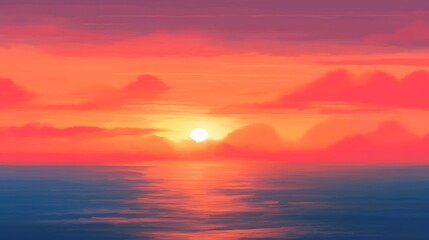 Obraz premium Vibrant Sunset Over Calm Ocean Water