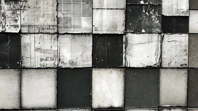 Dated, worn tiles forming a grid pattern