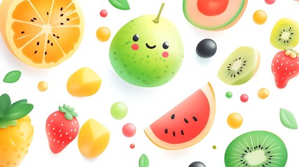 A cold, sweet fruit cocktail with fresh kiwi, strawberry, and citrus juice splashes