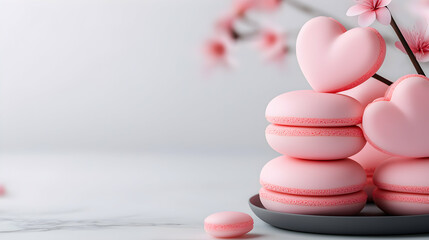 Pink Macarons and Heart Shapes with Cherry Blossoms