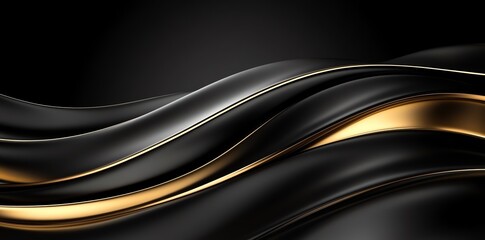 Fototapeta premium Elegant Black Waves with Gold Accents Abstract Background Texture