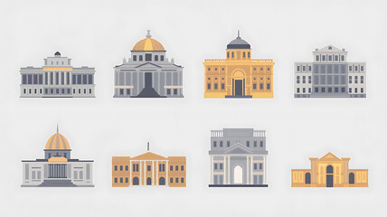 Flat design illustrations of various government buildings European style architecture Stock image