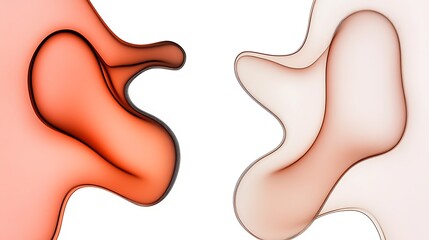 Abstract fluid shapes in reddish tones on a white background