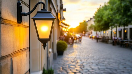 A cozy French bistro at sunset with outdoor seating, romantic and authentic atmosphere
