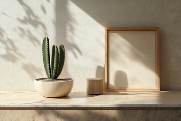 Minimalist Home Decor with Cactus and Frame