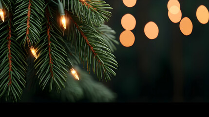 Closeup of Illuminated Christmas Tree Branches