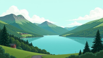 Lakes & Mountains in Ireland Killarney show serene landscape with large lake, lush hills, majestic mountains. Concept of Lakes & Mountains in Ireland Killarney captures tranquility.