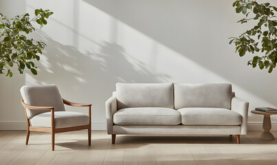 Modern Interior Living Room with Scandinavian Design and Natural Lighting – 3D Render Illustration