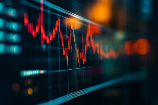 Dynamic financial chart with red line graph and glowing points on digital screen