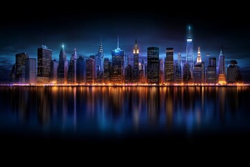 Fototapeta premium A pixel-art version of the New York skyline, with tiny glowing windows and animated moving taxis