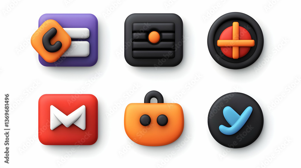 Aufkleber collection of colorful 3d app icons with rounded shapes