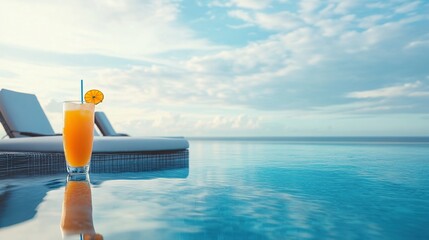 Refreshing tropical beverage at luxury resort infinity pool with ocean view