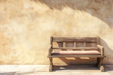 Rustic Wooden Bench Against Beige Wall