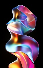 Naklejka premium Low-angle view of an abstract sculpture symbolizing health, vibrant colors merging in fluid shapes, innovative lighting illuminating the curves, digital 3D rendering