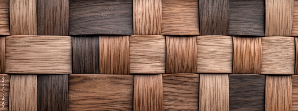 Poster unique wooden background with interwoven strips in alternating light and dark shades, intricate patt
