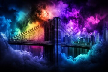 Obraz premium A soft watercolor painting of the Brooklyn Bridge at sunset, with pastel tones blending into the sky