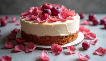 Sweet cake of flowers and fruits