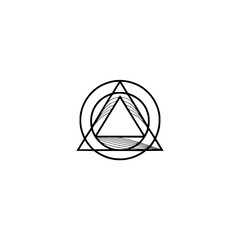 Geometric Minimalist Symbol: Triangle, Circle, and Lines on White Background