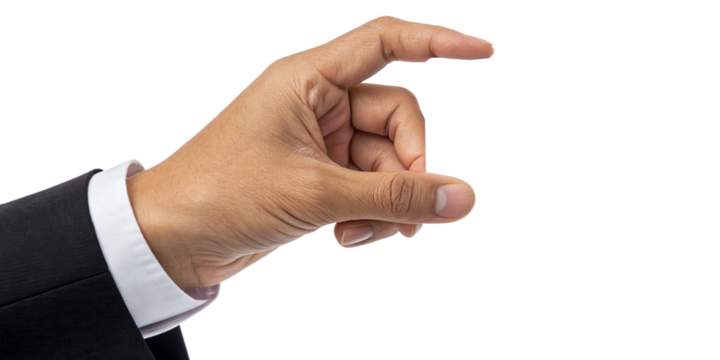 Closeup of a Man's Hand in a Suit Making a Pinching Gesture on a Black Background