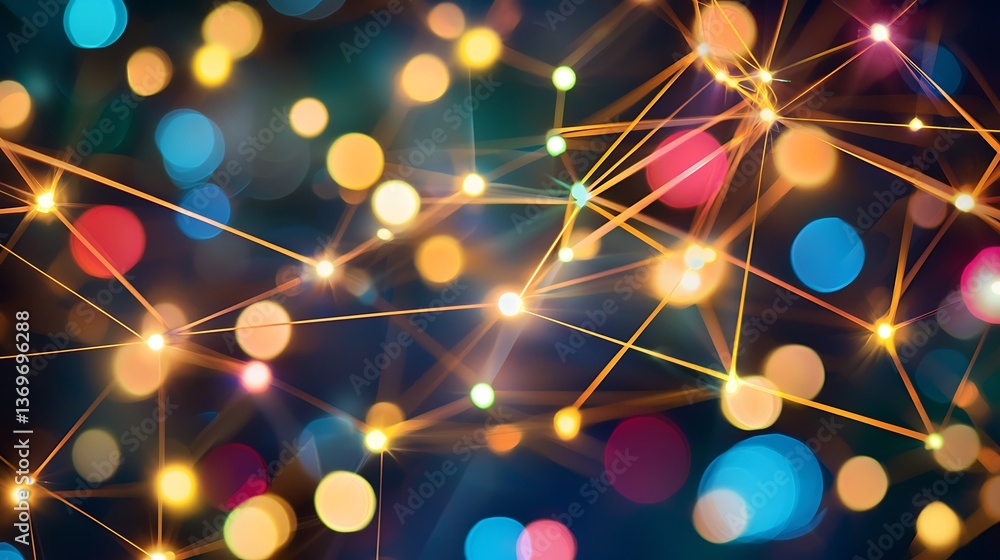 Wall mural a colorful image of a network of dots with a blue background