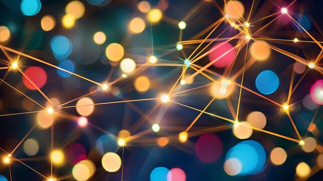 A colorful image of a network of dots with a blue background