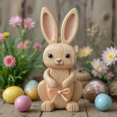 Obraz premium Adorable Wooden Easter Bunny Figurine