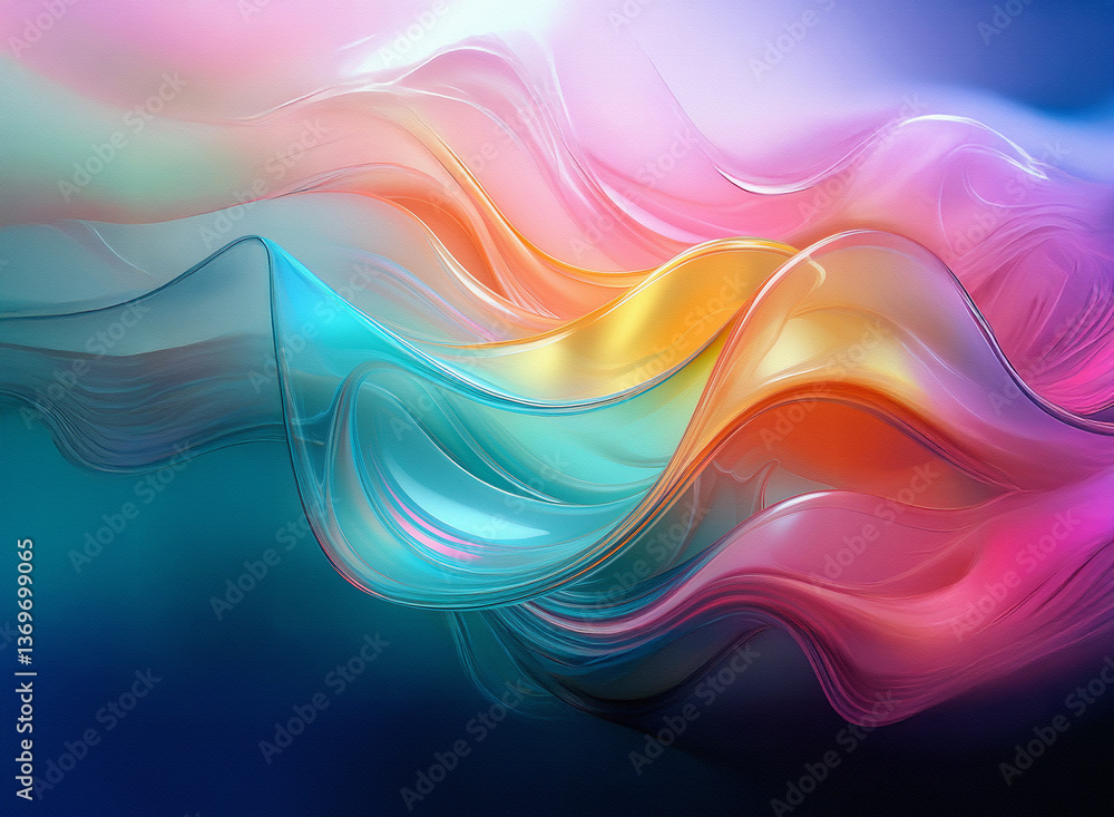 Poster abstract waves of vibrant colors blend smoothly in a dynamic flow creating a visually stunning backg