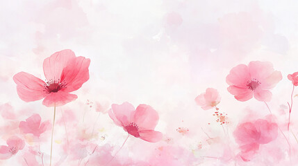 Soft Pink Watercolor Flowers. Floral Art Background