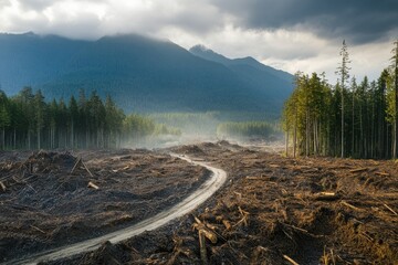 Aerial Drone View of Deforestation and Logging Impact