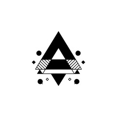 Geometric Design: Black Triangles & Circles on White Background