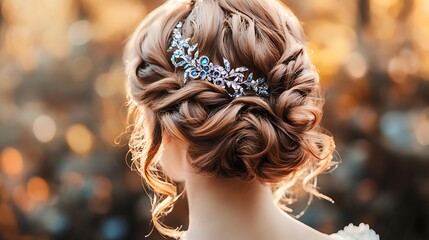 Layered princess haircut with soft curls and a dazzling sapphire hairband 