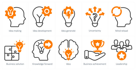 A set of 10 business icons as idea making, idea development, idea generate