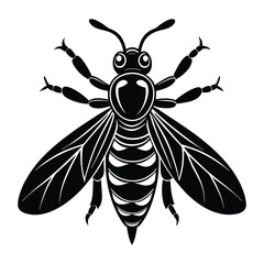 Cartoon vector illustration of a bee and wasp with various insects like mosquito, butterfly, and ladybug in a nature-inspired design