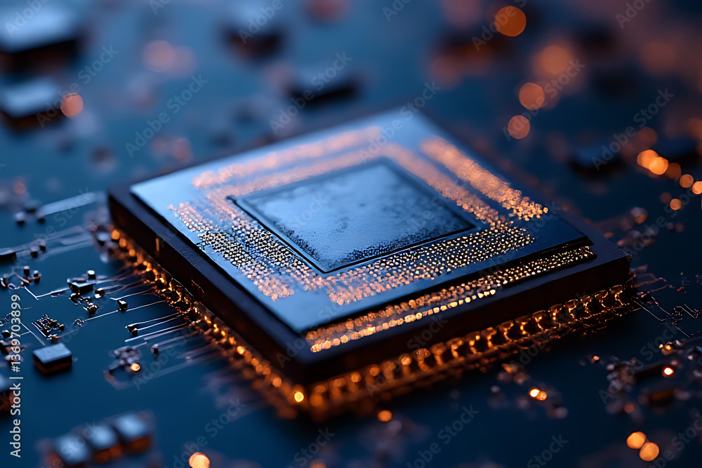 Aufkleber innovative microchip design technology lab close-up image dim lighting macro perspective