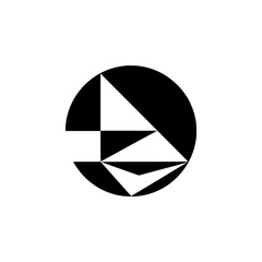 Geometric Abstract: Black Circle & Triangle Composition on White