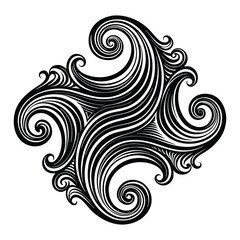 Fototapeta premium Black and white abstract floral swirl pattern with tribal and vintage elements, featuring flowers, leaves, and waves in a decorative and artistic style