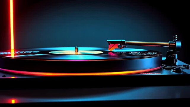Colorful Vinyl Record Player in Creative Lighting