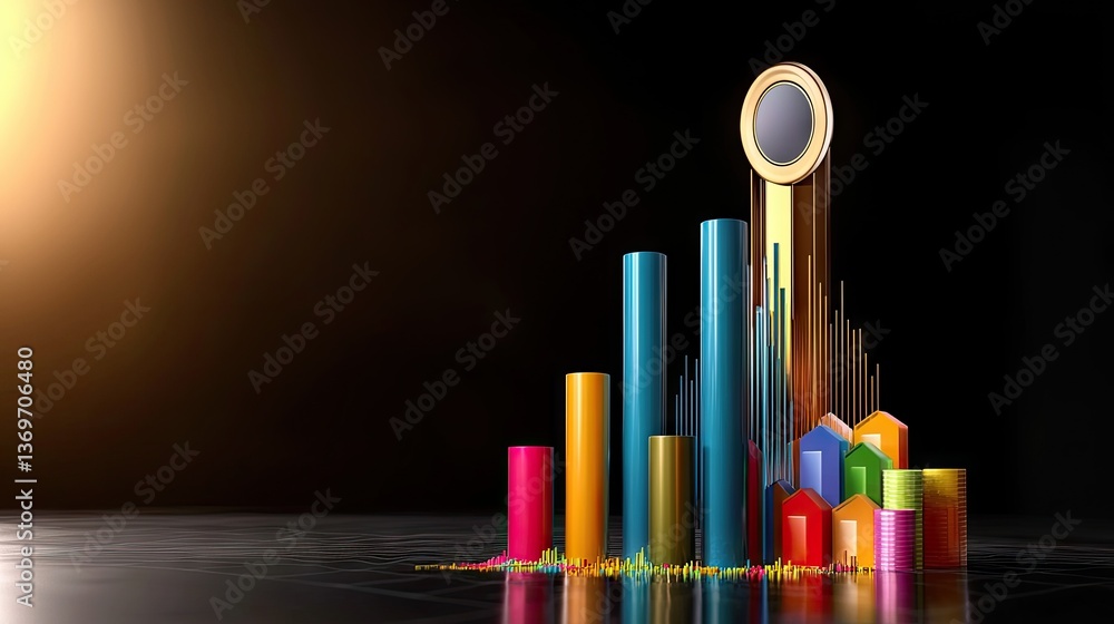 Aufkleber 3d technology-inspired financial chart displaying analytics and statistical growth trends.