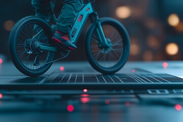 Summertime, retro, grid: Retro-futuristic bicycle ride along a grid-lit boardwalk, overlooking an electric sunset.