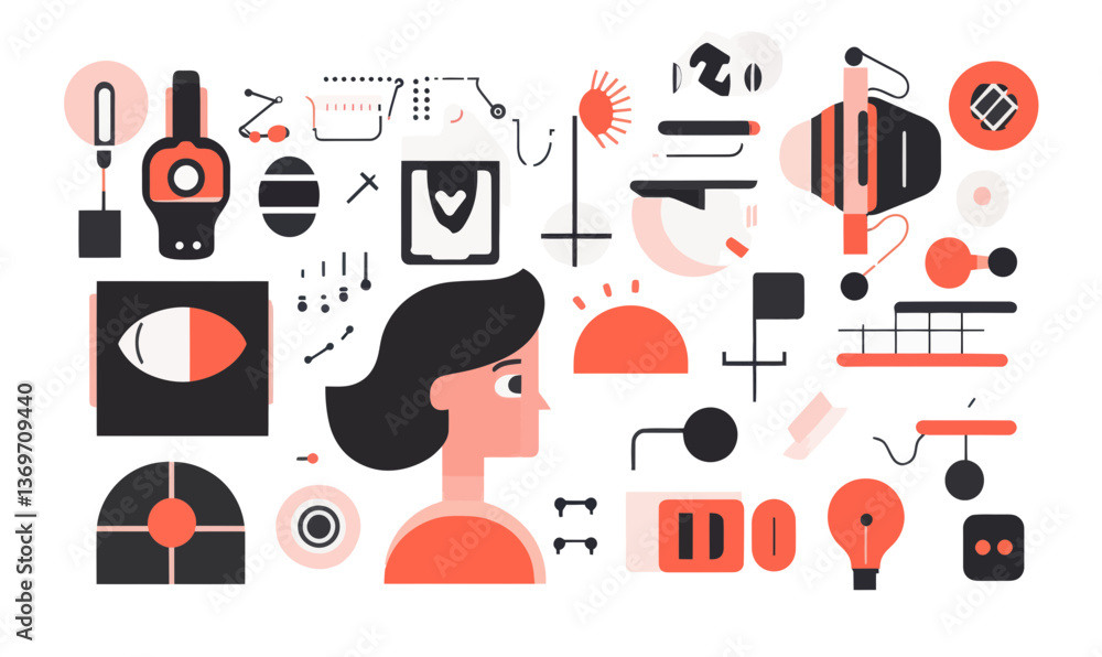 Poster creative ai content creation set vector illustration with technology elements